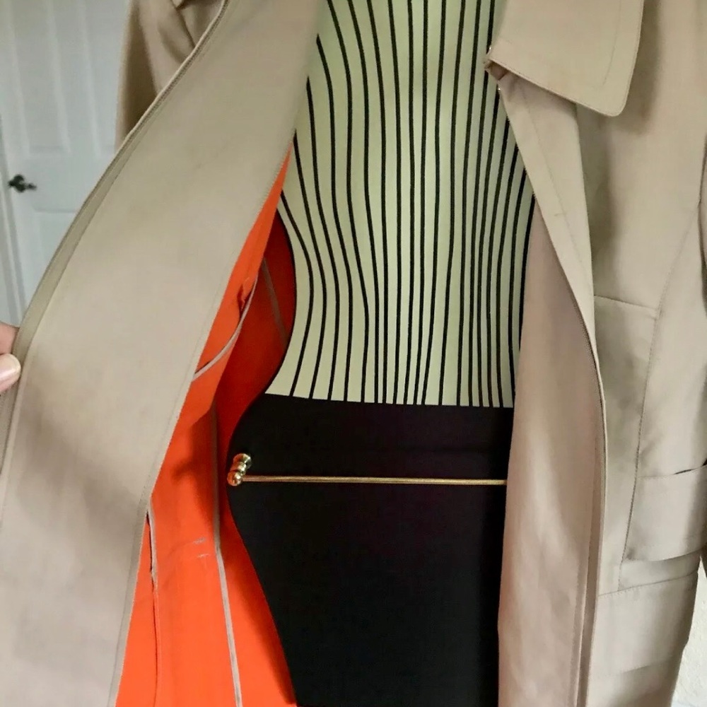 INC khaki trench coat jacket chic full zip Med